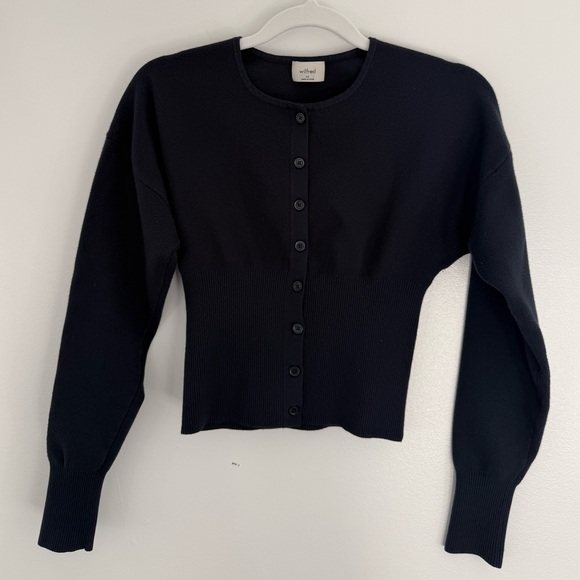 Aritzia Wilfred Golightly Cardigan Navy XS – Wonder Yarn Button Front Fitted - Picture 3 of 10